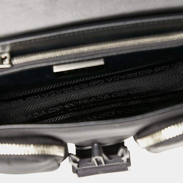 Pre Owned Prada Black Re-Nylon & Spazzolato Pocket Crossbody