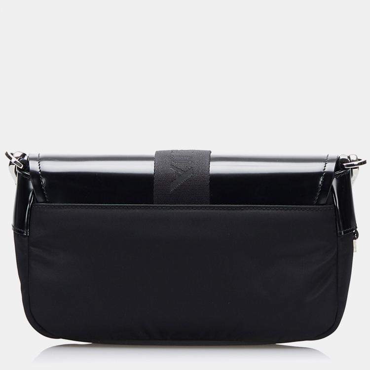 Pre Owned Prada Black Re-Nylon & Spazzolato Pocket Crossbody