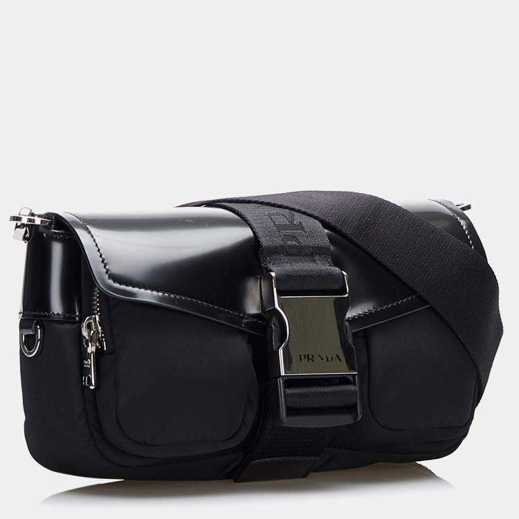 Pre Owned Prada Black Re-Nylon & Spazzolato Pocket Crossbody