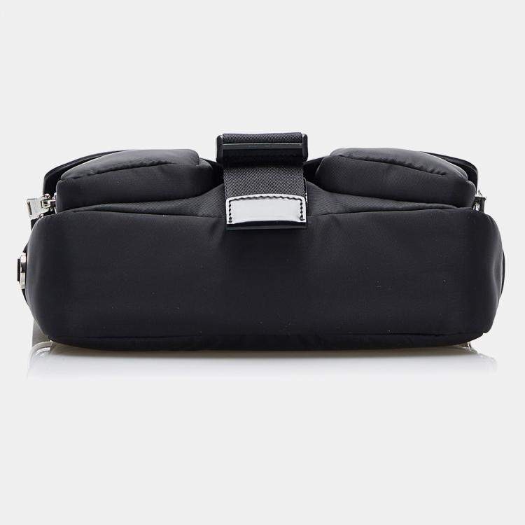 Pre Owned Prada Black Re-Nylon & Spazzolato Pocket Crossbody