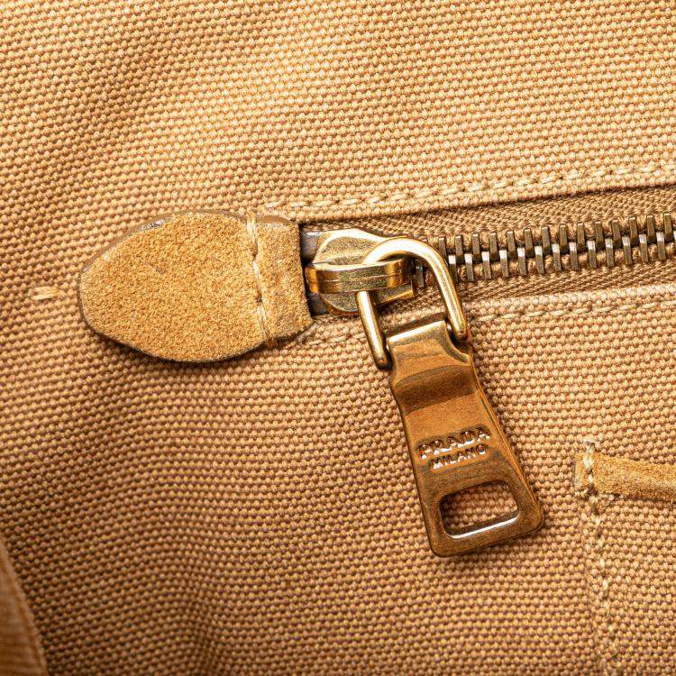 مملوكة مسبقًا Prada Brown Canvas Canapa Fringe Satchel