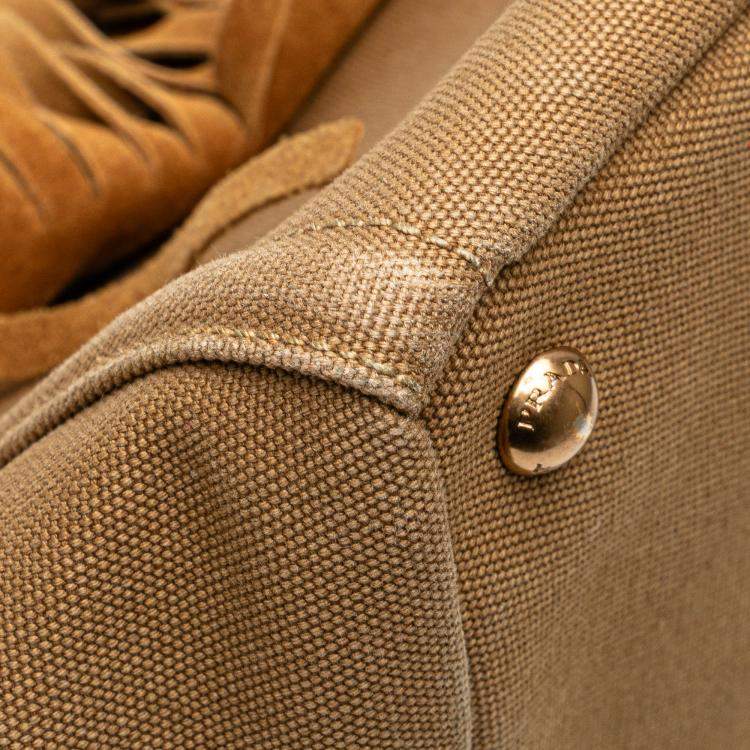 مملوكة مسبقًا Prada Brown Canvas Canapa Fringe Satchel