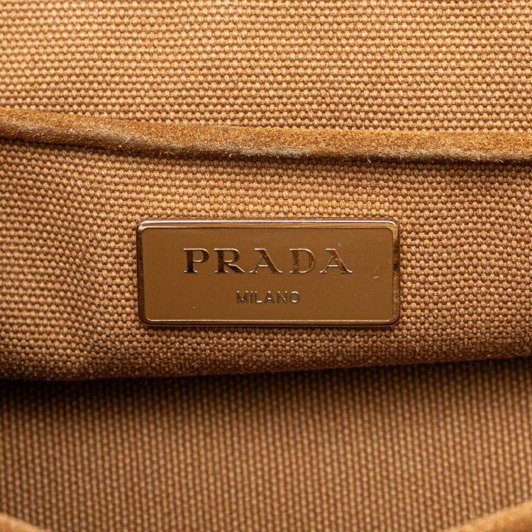مملوكة مسبقًا Prada Brown Canvas Canapa Fringe Satchel
