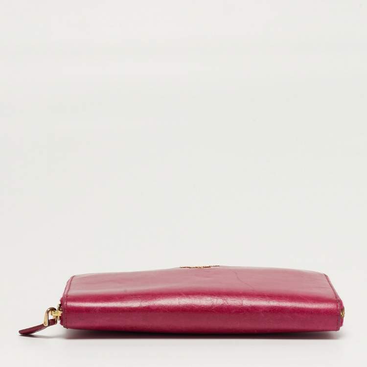 Pre Owned Prada Zip Pink Vitello Shine Leather Continental Wallet