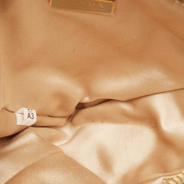 Pre Owned Prada Triangle Gold Crystal Studded Satin Shoulder Bag