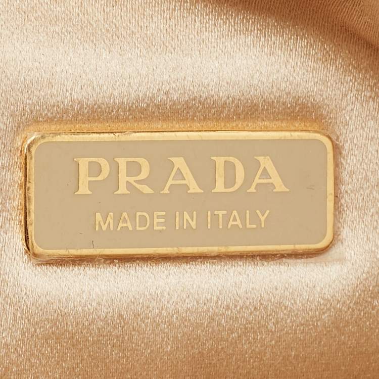 Pre Owned Prada Triangle Gold Crystal Studded Satin Shoulder Bag
