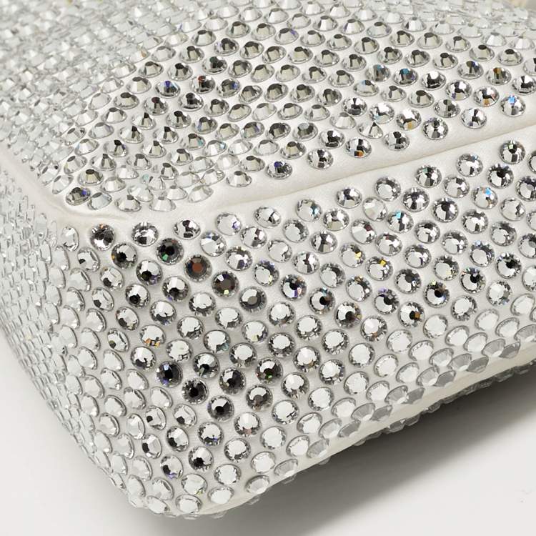 Pre Owned Prada Re-Edition 2000 Crystal Studded White Satin Shoulder Bag