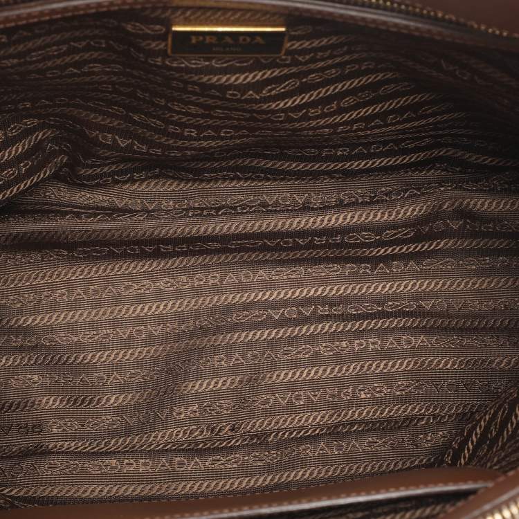 Pre Owned Prada Galleria Double Zip Small Brown Saffiano Lux Leather Tote