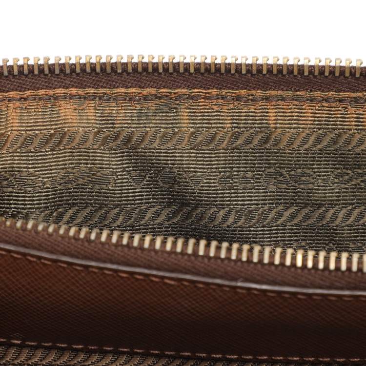Pre Owned Prada Galleria Double Zip Small Brown Saffiano Lux Leather Tote