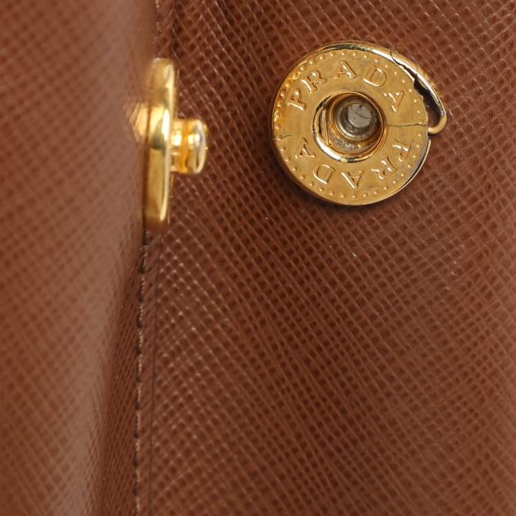 Pre Owned Prada Galleria Double Zip Small Brown Saffiano Lux Leather Tote