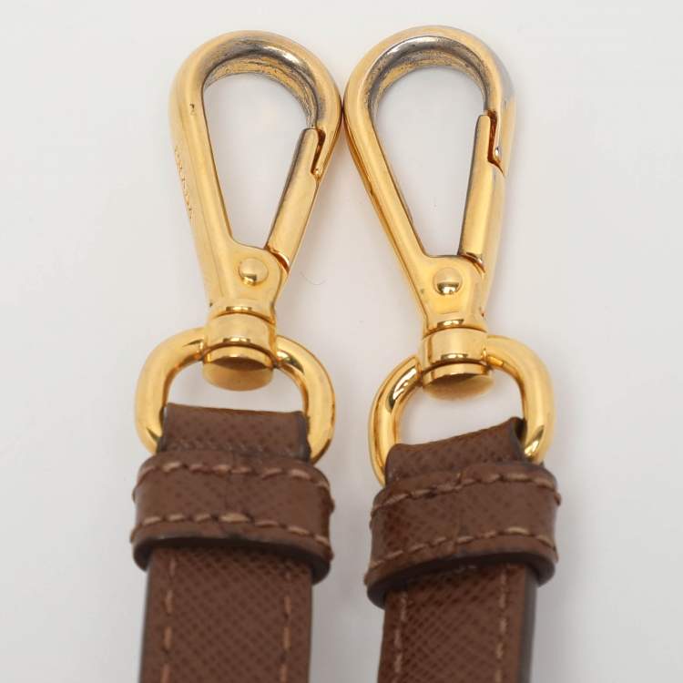 Pre Owned Prada Galleria Double Zip Small Brown Saffiano Lux Leather Tote