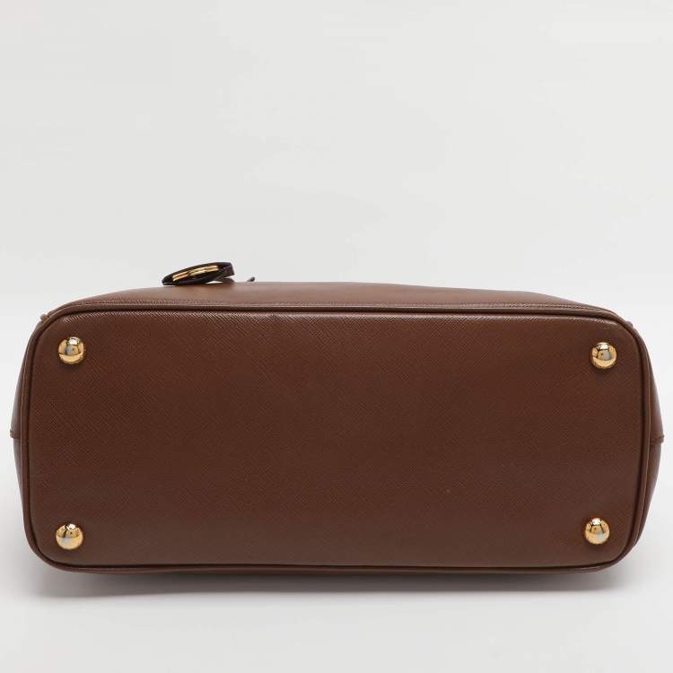 Pre Owned Prada Galleria Double Zip Small Brown Saffiano Lux Leather Tote