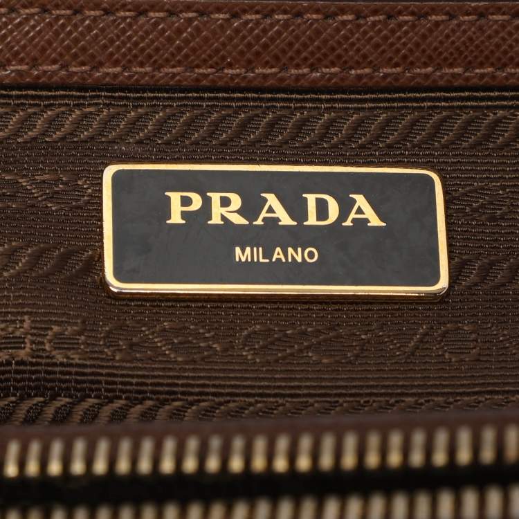 Pre Owned Prada Galleria Double Zip Small Brown Saffiano Lux Leather Tote