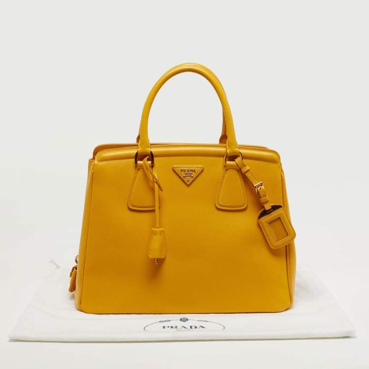 Pre Owned Prada Parabole Yellow Saffiano Leather Tote