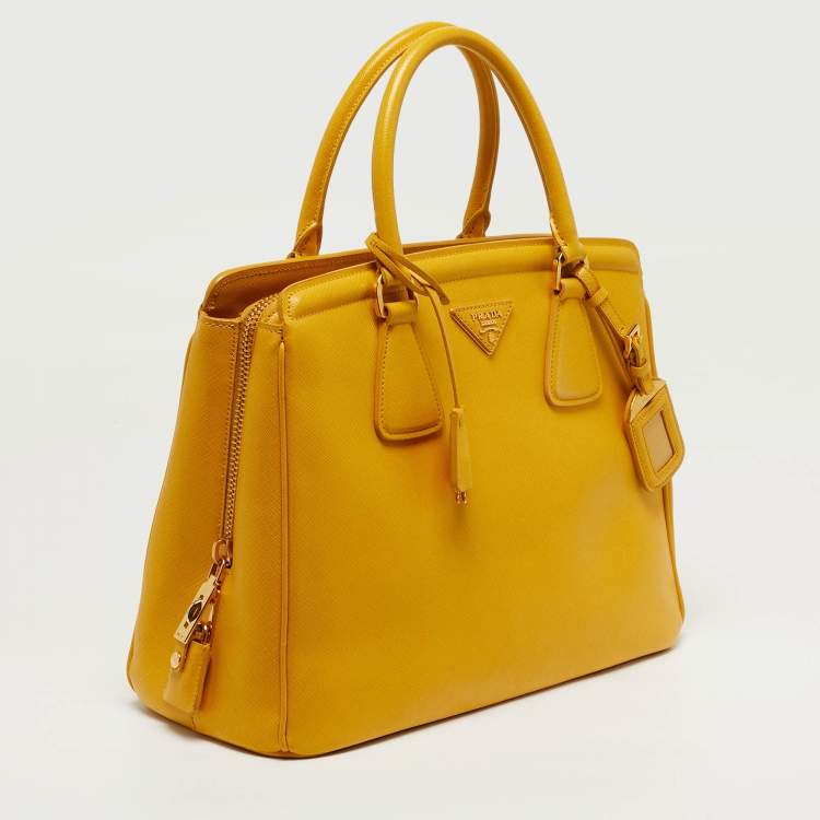 Pre Owned Prada Parabole Yellow Saffiano Leather Tote