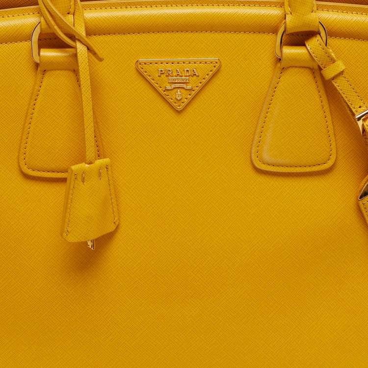 Pre Owned Prada Parabole Yellow Saffiano Leather Tote