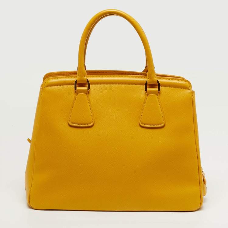 Pre Owned Prada Parabole Yellow Saffiano Leather Tote