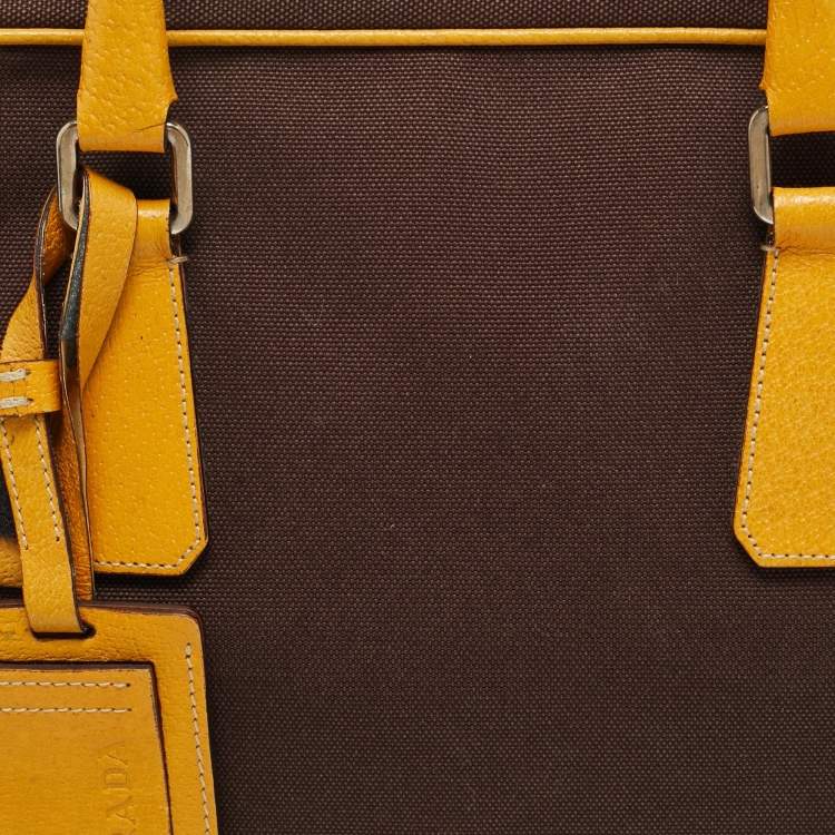 مملوكة مسبقًا Prada Dark Brown/Yellow Canvas and Leather Bowler Bag