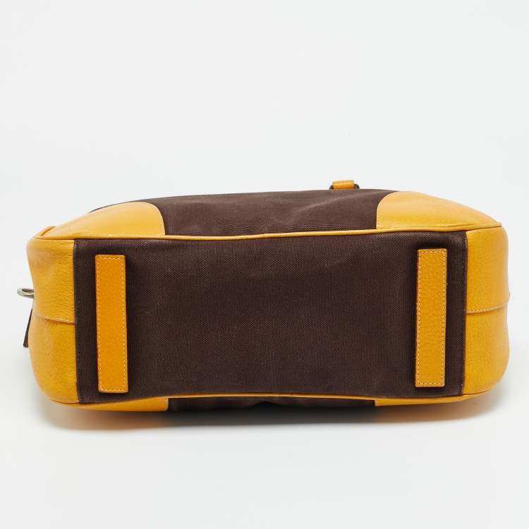 مملوكة مسبقًا Prada Dark Brown/Yellow Canvas and Leather Bowler Bag
