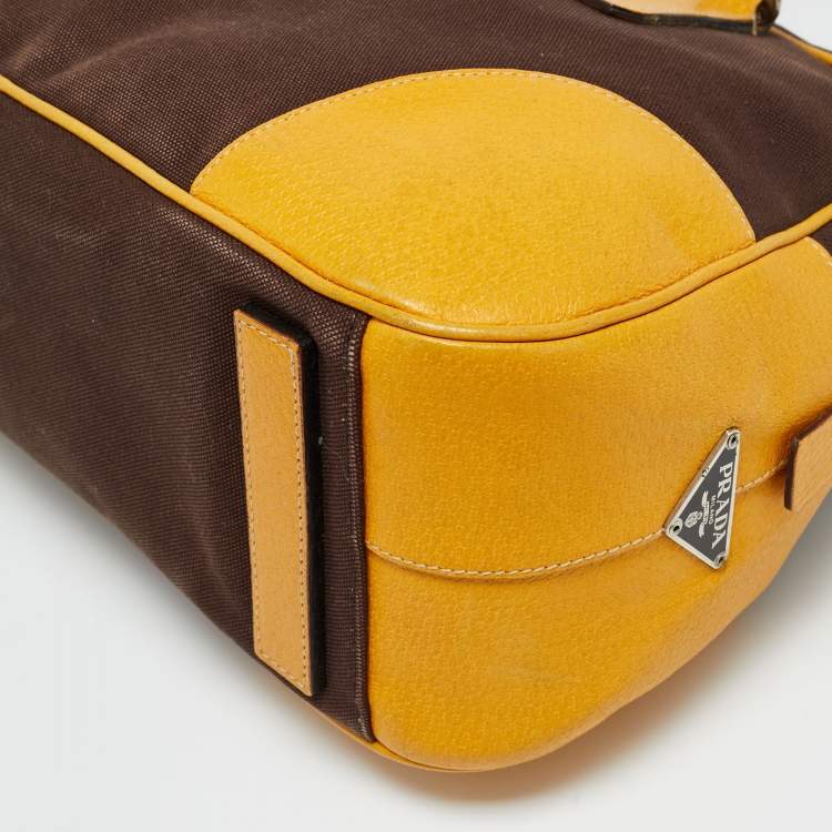 مملوكة مسبقًا Prada Dark Brown/Yellow Canvas and Leather Bowler Bag