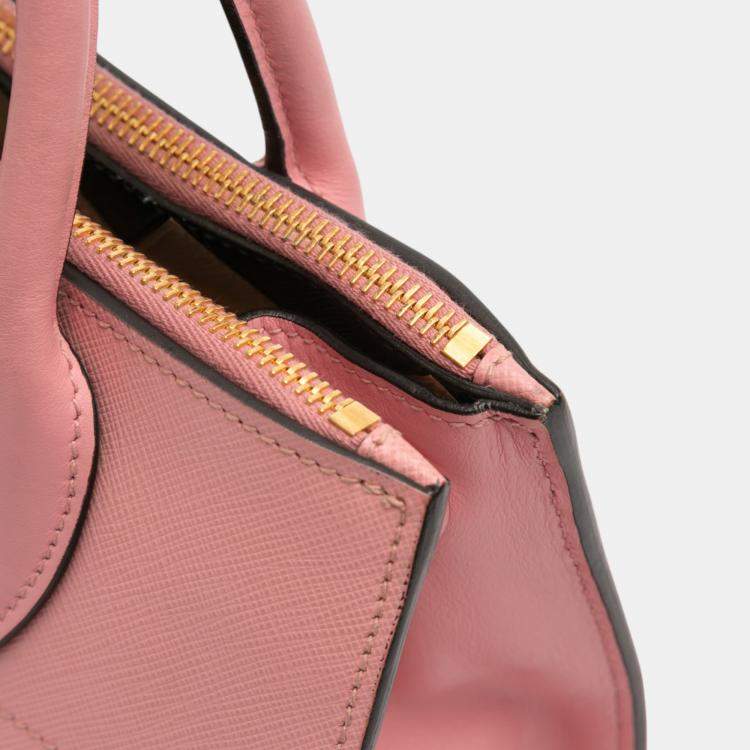 Pre Owned Prada Pink City Calf Trimmed Saffiano Greche Paradigme Bag