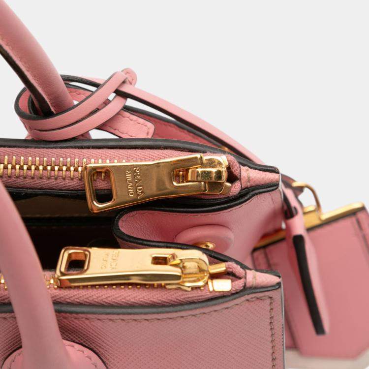 Pre Owned Prada Pink City Calf Trimmed Saffiano Greche Paradigme Bag