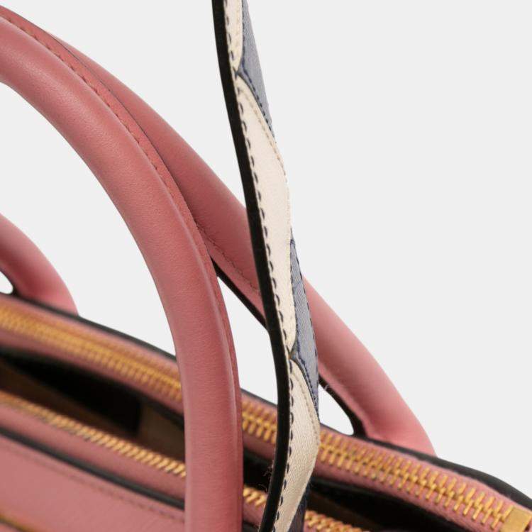 Pre Owned Prada Pink City Calf Trimmed Saffiano Greche Paradigme Bag