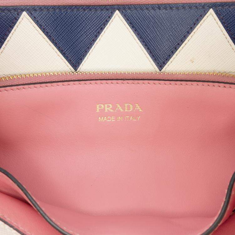 Pre Owned Prada Pink City Calf Trimmed Saffiano Greche Paradigme Bag