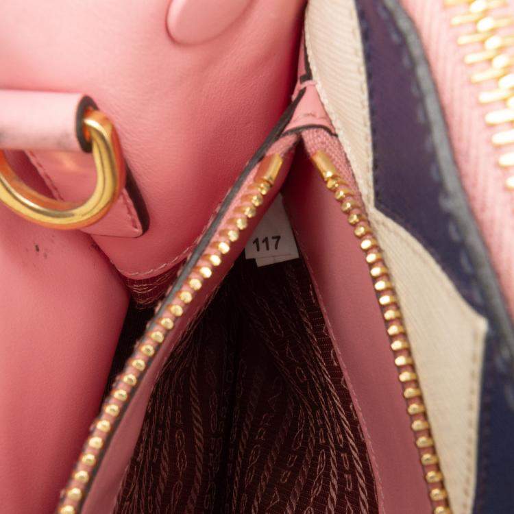 Pre Owned Prada Pink City Calf Trimmed Saffiano Greche Paradigme Bag