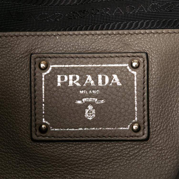 Pre Owned Prada Brown Vitello Daino Side Zip Convertible Tote