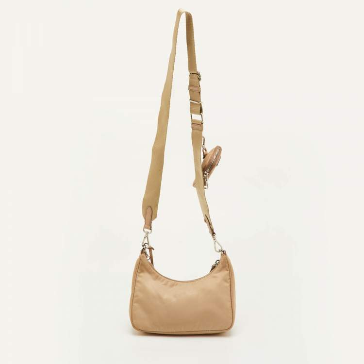 Pre Owned Prada Re-Edition 2005 Beige Nylon Shoulder Bag