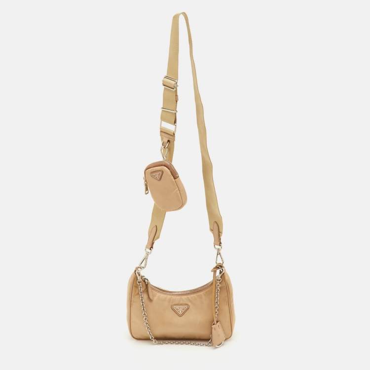 Pre Owned Prada Re-Edition 2005 Beige Nylon Shoulder Bag