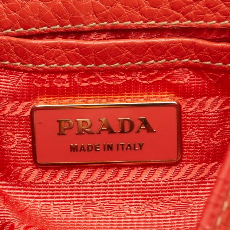 Pre Owned Prada Vitello Daino Orange Leather Lock Flap Shoulder Bag