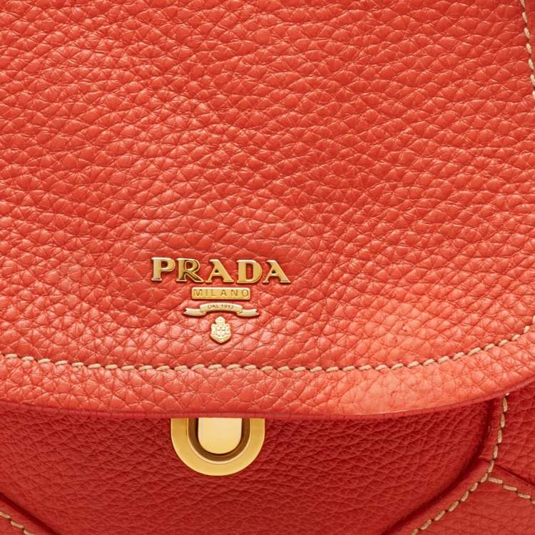 Pre Owned Prada Vitello Daino Orange Leather Lock Flap Shoulder Bag