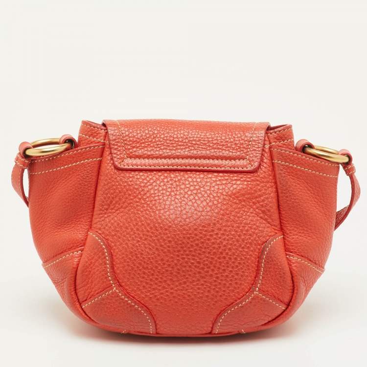 Pre Owned Prada Vitello Daino Orange Leather Lock Flap Shoulder Bag