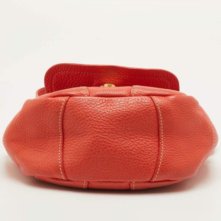 Pre Owned Prada Vitello Daino Orange Leather Lock Flap Shoulder Bag