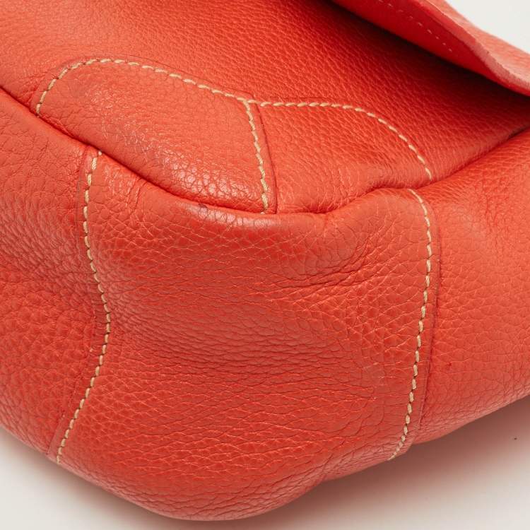 Pre Owned Prada Vitello Daino Orange Leather Lock Flap Shoulder Bag