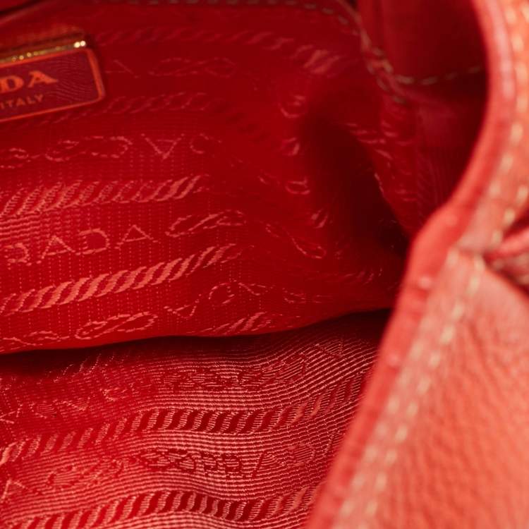 Pre Owned Prada Vitello Daino Orange Leather Lock Flap Shoulder Bag