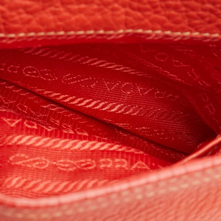 Pre Owned Prada Vitello Daino Orange Leather Lock Flap Shoulder Bag