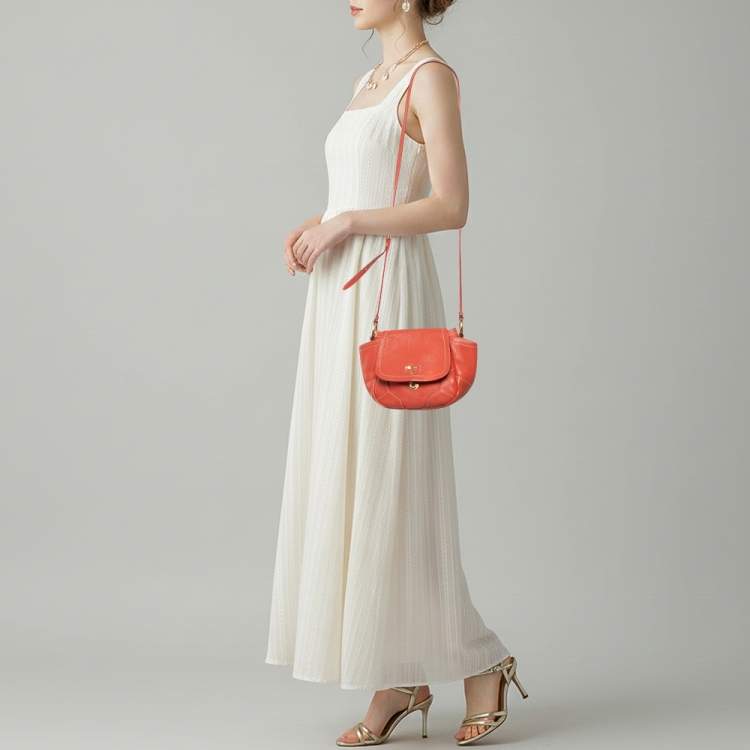 Pre Owned Prada Vitello Daino Orange Leather Lock Flap Shoulder Bag