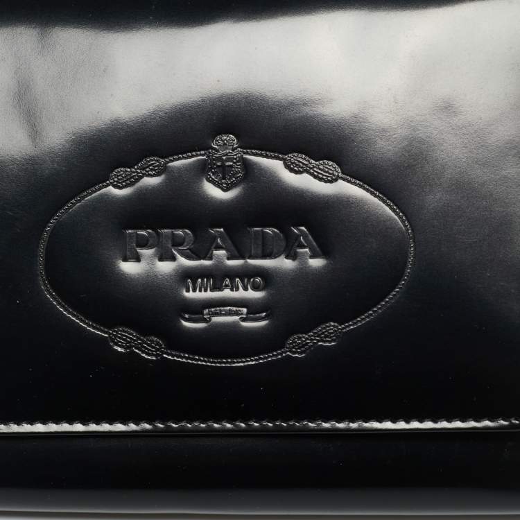 Pre Owned Prada Black Spazzolato Leather Trifold Wallet