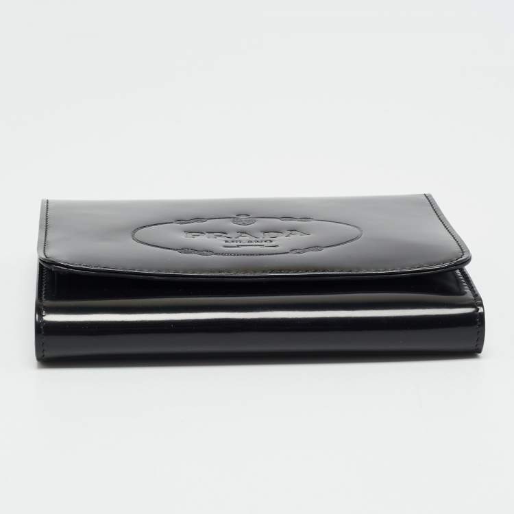 Pre Owned Prada Black Spazzolato Leather Trifold Wallet
