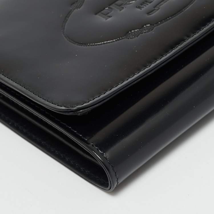 Pre Owned Prada Black Spazzolato Leather Trifold Wallet