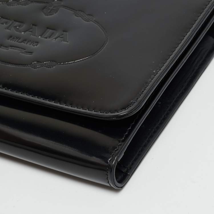 Pre Owned Prada Black Spazzolato Leather Trifold Wallet