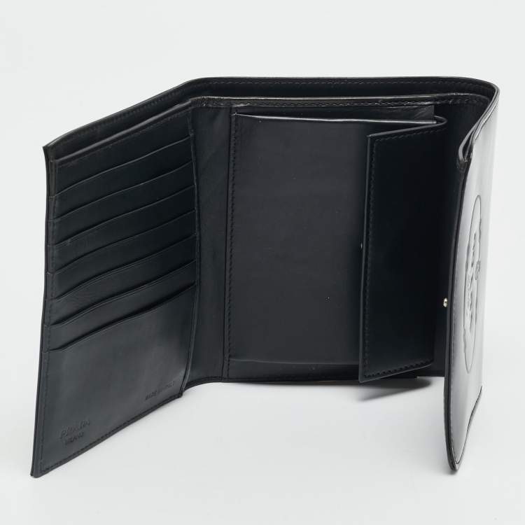 Pre Owned Prada Black Spazzolato Leather Trifold Wallet