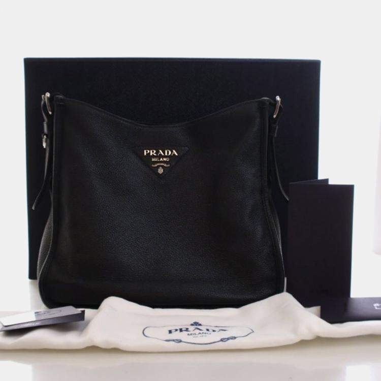 مملوكة مسبقًا Prada Medium Vitello Daino Black Crossbody Bag
