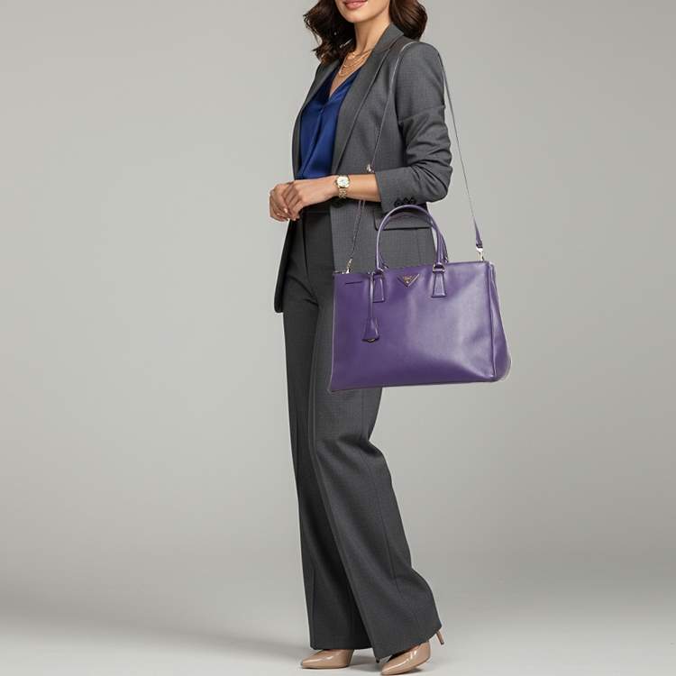 Pre Owned Prada Double Zip Large Saffiano Leather Tote