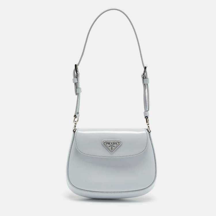 Pre Owned Prada Cleo Mini Grey Spazzolato Leather Shoulder Bag