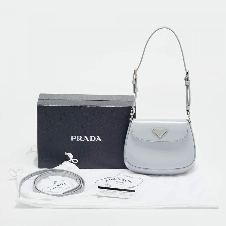 Pre Owned Prada Cleo Mini Grey Spazzolato Leather Shoulder Bag