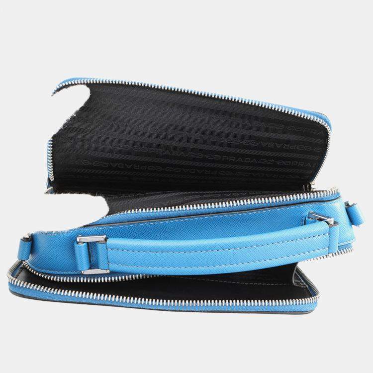 Pre Owned Prada Saffiano Leather 2Way Handbag Blue Leather